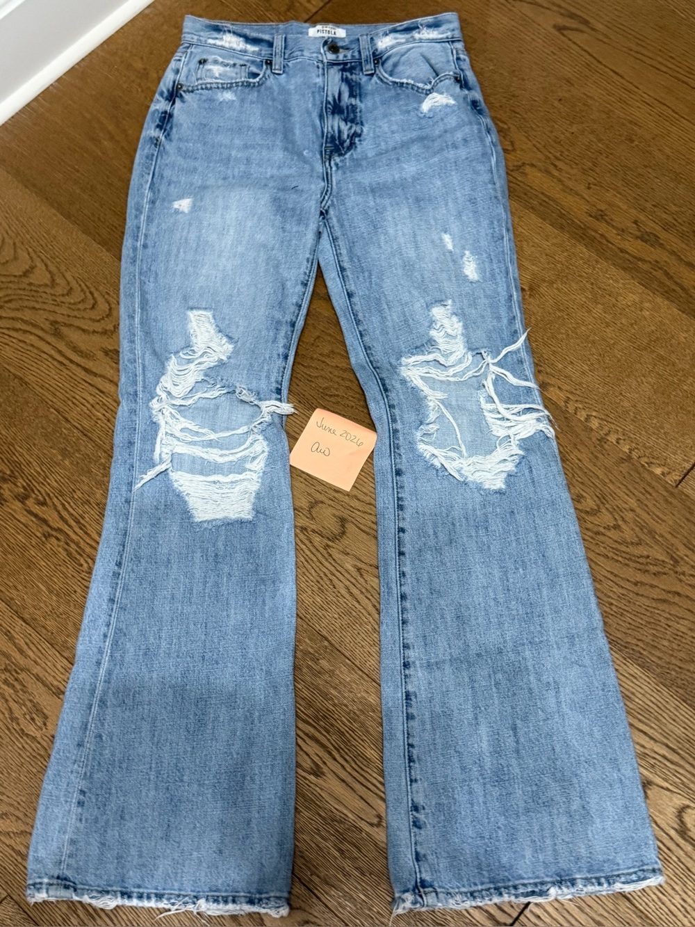 pistola Light Blue Distressed Wide-Leg Flare Jeans. Size 25